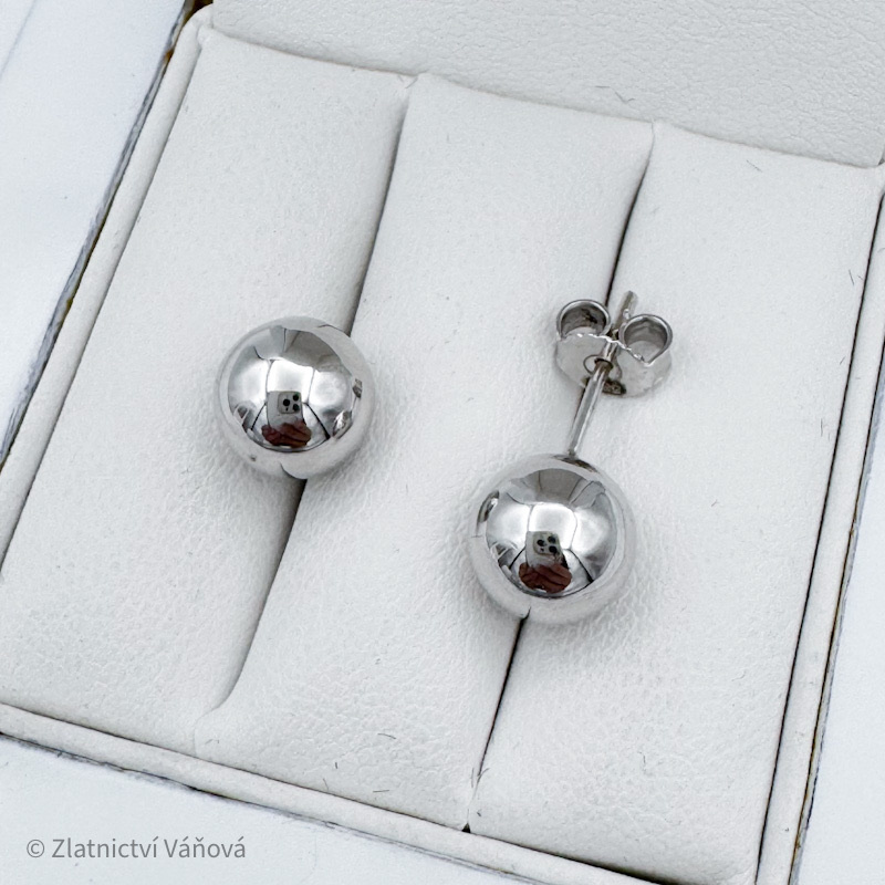 Bílé zlato náušnice KULIČKY 7,7mm na puzetu 